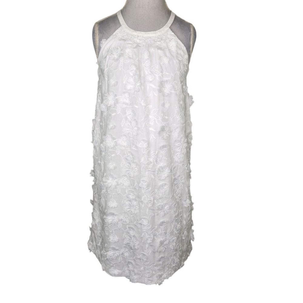 Ann Taylor White High Neck Halter Floral Applique' Mini A Line Dress Size M/L - Picture 2 of 12